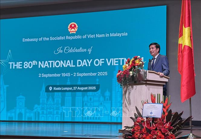 Đại sứ Việt Nam tại Malaysia Đinh Ngọc Linh phát biểu tại buổi lễ. Ảnh: Viên Luyến - PV TTXVN tại Malaysia.

