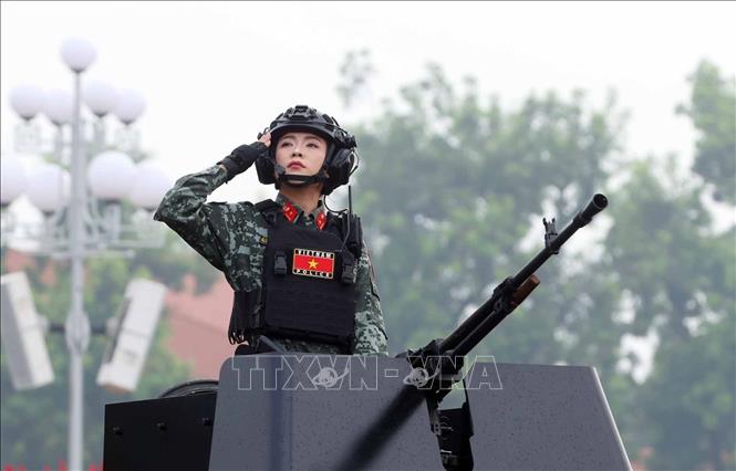 Khối xe đặc chủng của lực lượng Công an tham gia diễu hành tại buổi lễ. Ảnh: Phạm Kiên - TTXVN