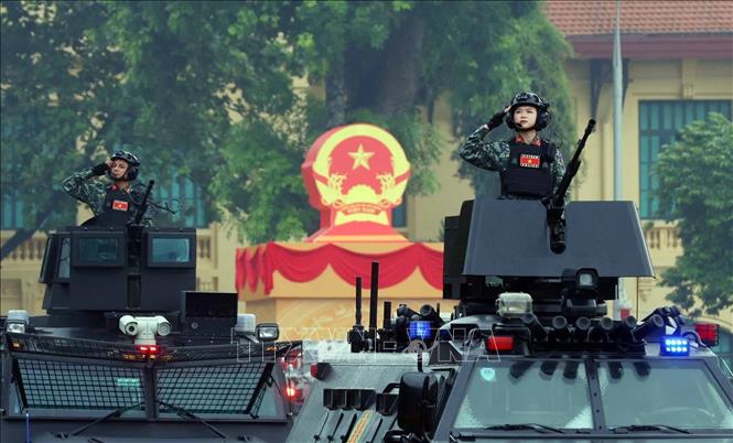 Khối xe đặc chủng của lực lượng Công an tham gia diễu hành tại buổi lễ. Ảnh: Phạm Kiên - TTXVN