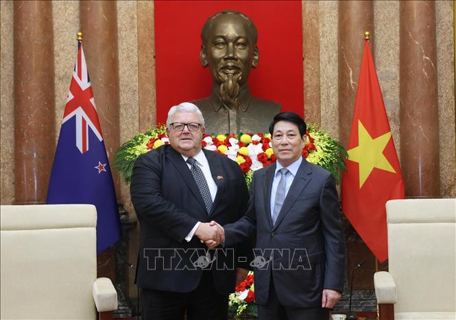 Chủ tịch nước Lương Cường tiếp Chủ tịch Quốc hội New Zealand Gerry Brownlee. Ảnh: Lâm Khánh - TTXVN