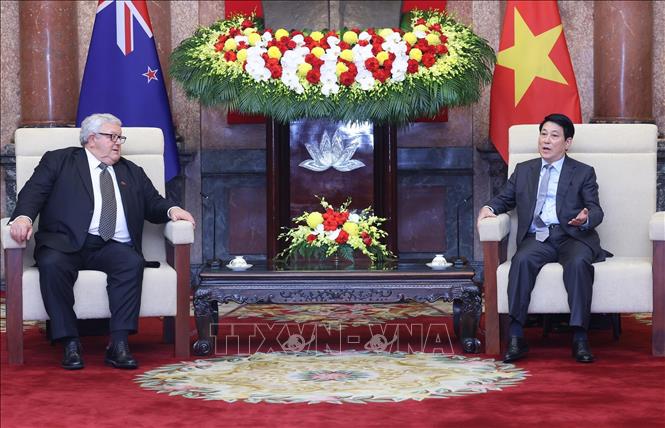 Chủ tịch nước Lương Cường tiếp Chủ tịch Quốc hội New Zealand Gerry Brownlee. Ảnh: Lâm Khánh - TTXVN