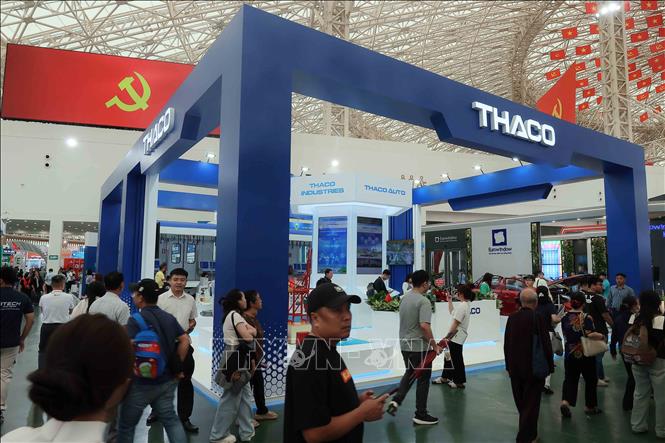 Không gian trưng bày của Công ty cổ phần Tập đoàn Trường Hải tại triển lãm. Ảnh: An Đăng - TTXVN