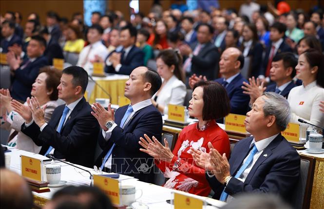 Các đại biểu tham dự Hội nghị Thủ tướng Chính phủ gặp mặt các doanh nghiệp với chủ đề “80 năm doanh nghiệp đồng hành cùng đất nước”. Ảnh: Dương Giang-TTXVN 
