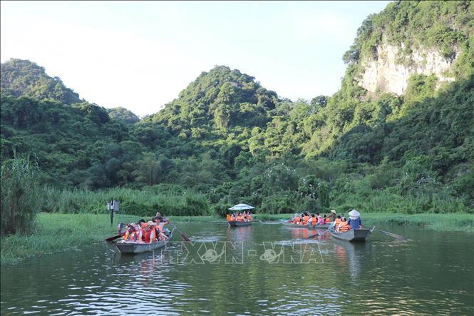 Tourists take boat trips to Thung Nham Bird Park. VNA Photo: Thùy Dung 