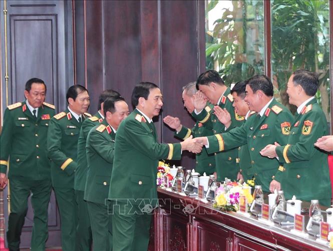 Đại tướng Phan Văn Giang, Ủy viên Bộ Chính trị, Phó Bí thư Quân ủy Trung ương, Bộ trưởng Bộ Quốc phòng và các đại biểu. Ảnh: Trọng Đức - TTXVN