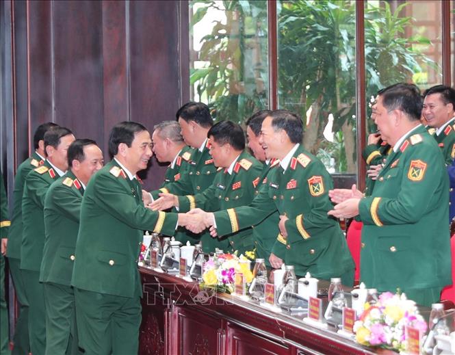 Đại tướng Phan Văn Giang, Ủy viên Bộ Chính trị, Phó Bí thư Quân ủy Trung ương, Bộ trưởng Bộ Quốc phòng và các đại biểu. Ảnh: Trọng Đức - TTXVN