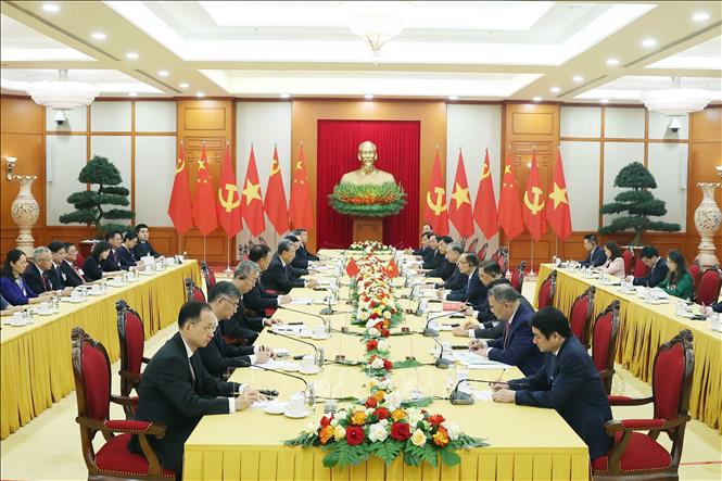 Tổng Bí thư Tô Lâm tiếp Ủy viên trưởng Nhân đại toàn quốc Trung Quốc Triệu Lạc Tế. Ảnh: Thống Nhất – TTXVN