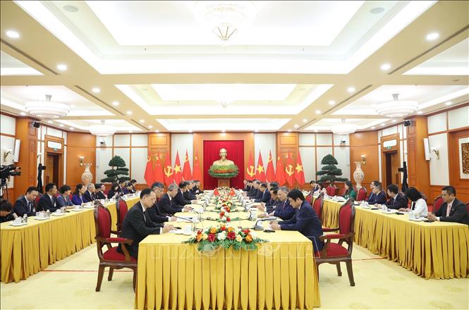 Tổng Bí thư Tô Lâm tiếp Ủy viên trưởng Nhân đại toàn quốc Trung Quốc Triệu Lạc Tế. Ảnh: Thống Nhất – TTXVN