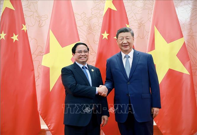Thủ tướng Phạm Minh Chính hội kiến Tổng Bí thư, Chủ tịch nước Trung Quốc Tập Cận Bình. Ảnh: Dương Giang - TTXVN