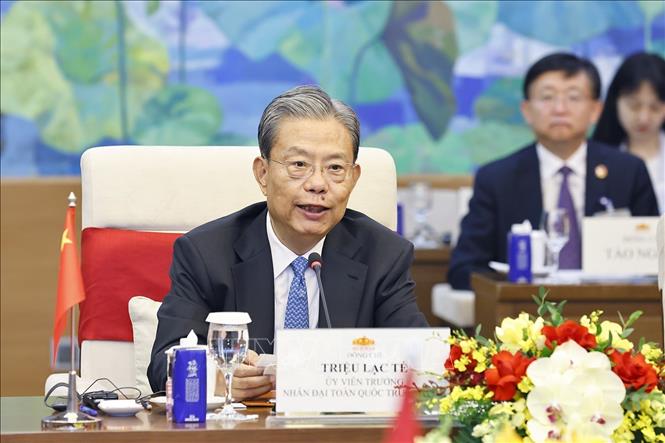Ủy viên trưởng Nhân đại toàn quốc Trung Quốc Triệu Lạc Tế phát biểu. Ảnh: Doãn Tấn - TTXVN