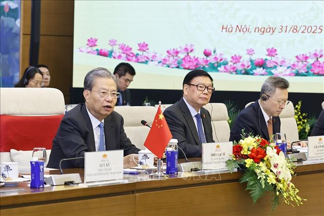 Ủy viên trưởng Nhân đại toàn quốc Trung Quốc Triệu Lạc Tế phát biểu. Ảnh: Doãn Tấn - TTXVN