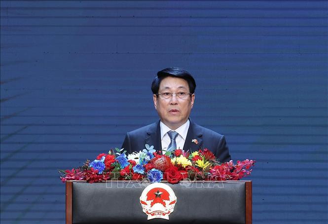Chủ tịch nước Lương Cường phát biểu. Ảnh: Lâm Khánh - TTXVN