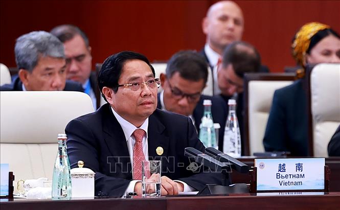 Thủ tướng Phạm Minh Chính phát biểu tại Hội nghị Thượng đỉnh Tổ chức Hợp tác Thượng Hải 2025 mở rộng (SCO +). Ảnh: Dương Giang-TTXVN