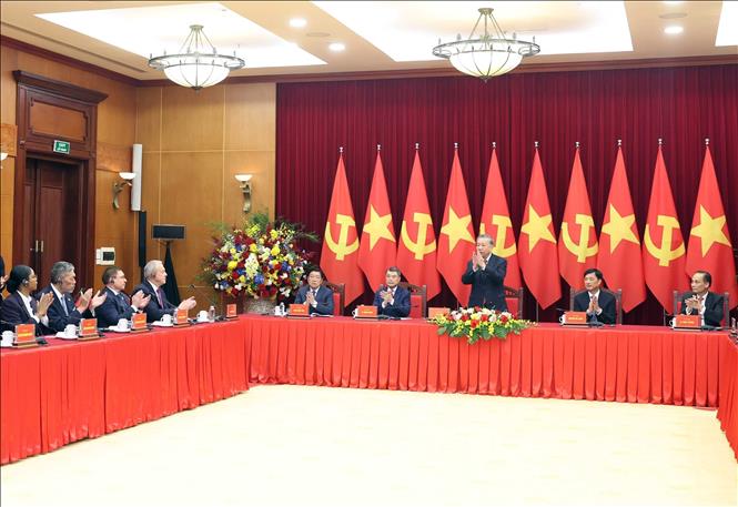  Tổng Bí thư Tô Lâm tiếp các Trưởng đoàn chính đảng các nước dự Lễ kỷ niệm 80 năm Cách mạng Tháng Tám và Quốc khánh 2-9. Ảnh: Thống Nhất - TTXVN