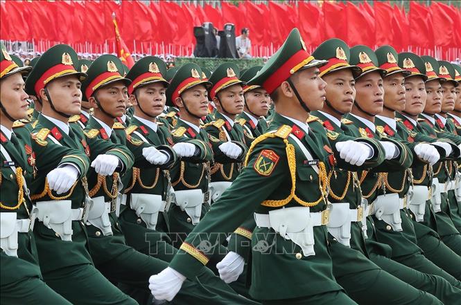 A formation of Army officers marches on Ba Dinh Square. VNA Photo