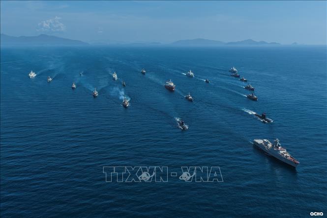 Naval ships and vessels in formation at the parade. VNA Photo/Photo by courtesy
