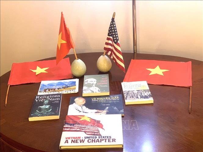 Góc trưng bày về Tổ quốc của kiều bào ở Washington (Mỹ). Ảnh: Ngọc Quang - PV TTXVN tại Mỹ