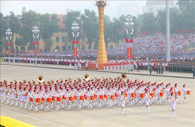 Khối nữ Quân nhạc. Ảnh: Phương Hoa - TTXVN