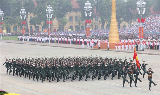 Khối nữ chiến sĩ Thông tin. Ảnh: Phương Hoa - TTXVN