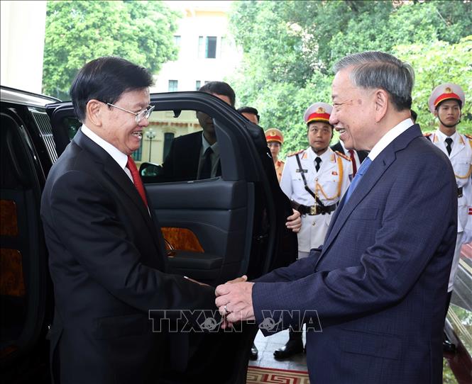 Tổng Bí thư Tô Lâm hội kiến Tổng Bí thư, Chủ tịch nước Lào Thongloun Sisoulith. Ảnh: Thống Nhất – TTXVN