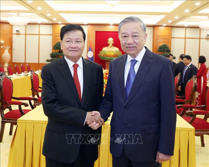 Tổng Bí thư Tô Lâm hội kiến Tổng Bí thư, Chủ tịch nước Lào Thongloun Sisoulith. Ảnh: Thống Nhất – TTXVN