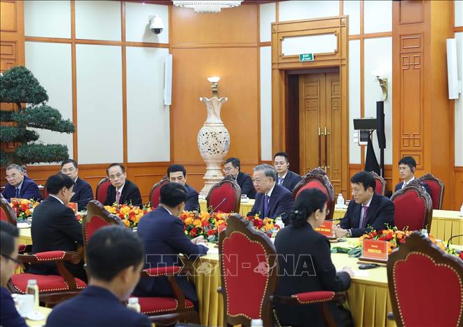 Tổng Bí thư Tô Lâm hội kiến Tổng Bí thư, Chủ tịch nước Lào Thongloun Sisoulith. Ảnh: Thống Nhất – TTXVN