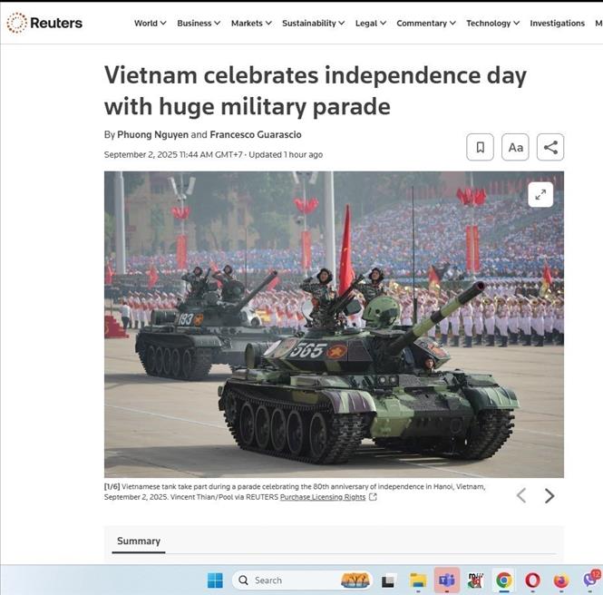 Bài viết đăng trên trạng reuters.com ngày 2/9/2025. Ảnh: TTXVN phát.

 