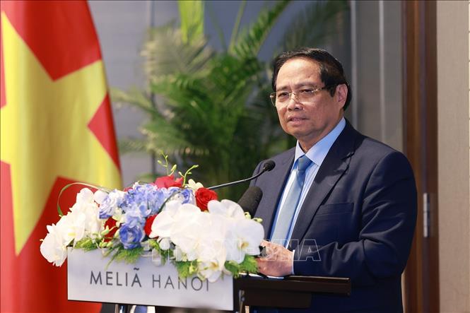 Thủ tướng Phạm Minh Chính phát biểu tại buổi gặp gỡ doanh nghiệp hai nước Việt Nam - Cuba. Ảnh: Dương Giang-TTXVN 
