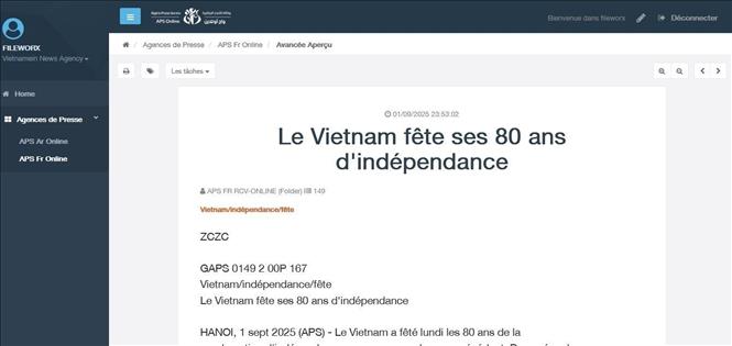 Ảnh chụp màn hình trang web của hãng thông tấn APS. Mạnh Hùng: Phóng viên TTXVN tại Algeria