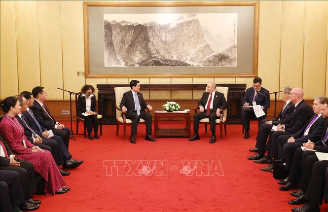 Chủ tịch nước Lương Cường hội kiến Tổng thống Nga Vladimir Putin. Ảnh: Lâm Khánh – TTXVN
