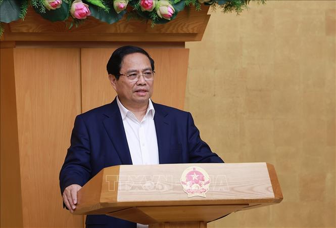 Thủ tướng Phạm Minh Chính chủ trì Phiên họp Chính phủ chuyên đề về xây dựng pháp luật tháng 8 năm 2025. Ảnh: Dương Giang-TTXVN
