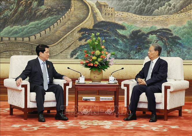  Chủ tịch nước Lương Cường hội kiến Ủy viên trưởng Nhân đại toàn quốc Trung Quốc Triệu Lạc Tế. Ảnh: Lâm Khánh – TTXVN