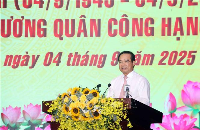 Thay mặt lãnh đạo Thành phố Hồ Chí Minh, ông Nguyễn Văn Được, Chủ tịch UBND Thành phố Hồ Chí Minh phát biểu tại lễ kỷ niệm. Ảnh: Xuân Khu-TTXVN