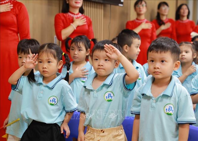 Children attend the first day of school ceremony at the Ba Trieu Kindergarten in Hanoi. VNA Photo