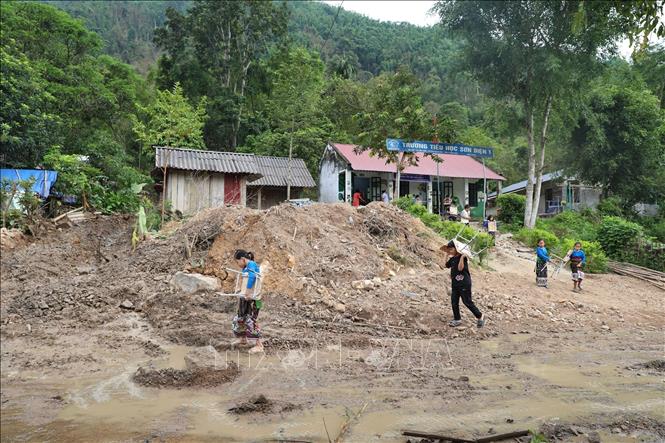 Điểm trường bản Xa Mang, Trường tiểu học Sơn Điện 1 (Thanh Hóa) là điểm trường bị lũ quét do ảnh hưởng bão số 5. Ảnh: Nguyễn Nam-TTXVN