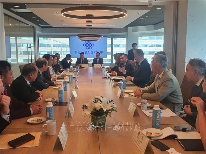 Thứ trưởng Bộ Công an Lê Quốc Hùng làm việc với Tập đoàn Asia Group ngày 4/9/2025. Ảnh: TTXVN phát 