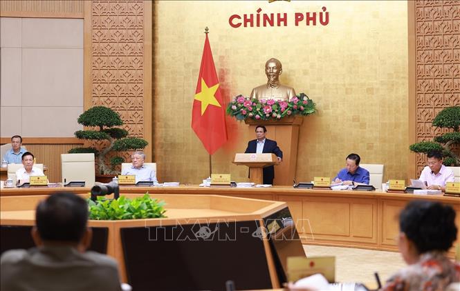 Thủ tướng Phạm Minh Chính chủ trì Phiên họp Chính phủ thường kỳ tháng 8 năm 2025. Ảnh: Dương Giang-TTXVN 