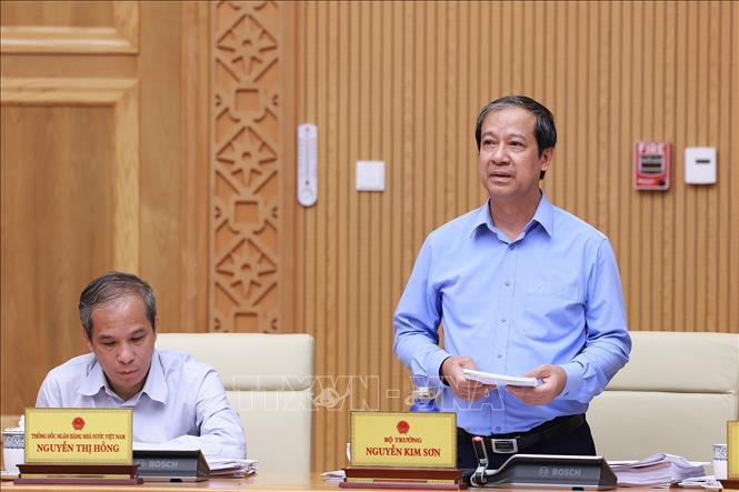 Bộ trưởng Bộ Giáo dục và Đào tạo Nguyễn Kim Sơn phát biểu. Ảnh: Dương Giang-TTXVN