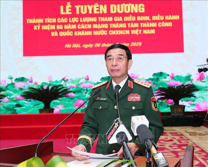  Đại tướng Phan Văn Giang phát biểu tại buổi lễ. Ảnh: Trọng Đức - TTXVN
