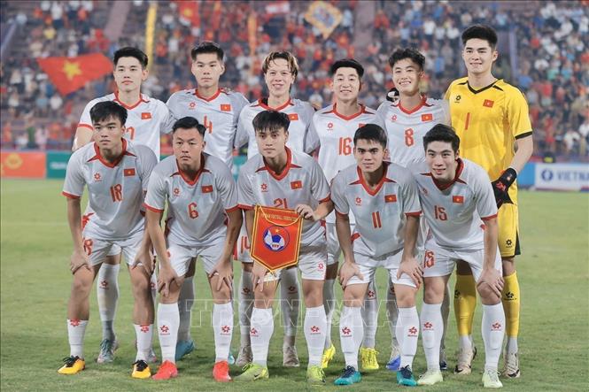 Đội hình ra sân của U23 Việt Nam. Ảnh: Minh Quyết - TTXVN