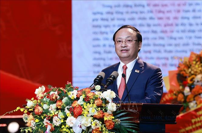 Tổng Giám đốc Đài Tiếng nói Việt Nam Đỗ Tiến Sỹ trình bày diễn văn kỷ niệm 80 năm Ngày thành lập Đài Tiếng nói Việt Nam. Ảnh: Dương Giang-TTXVN 