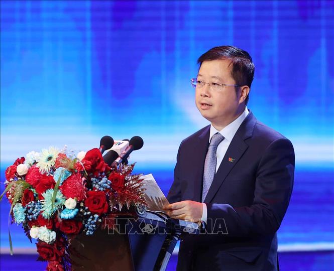 Tổng Giám đốc Đài truyền hình Việt Nam Nguyễn Thanh Lâm đọc diễn văn tại buổi lễ. Ảnh: Thống Nhất – TTXVN