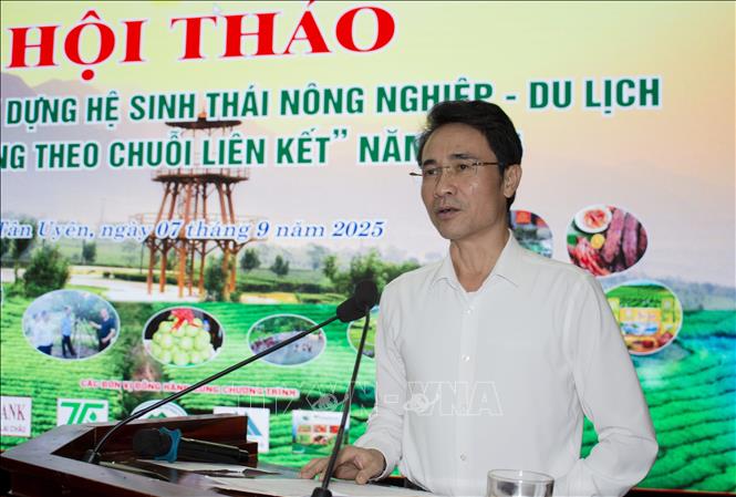 Phó Chủ tịch UBND tỉnh Lai Châu Hà Trọng Hải phát biểu tại hội thảo. Ảnh: Nguyễn Oanh-TTXVN.