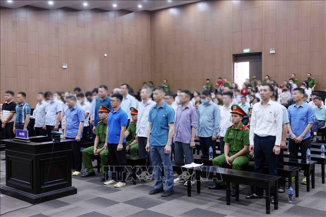 Các bị cáo tại phiên toà xét xử. Ảnh: Phạm Kiên - TTXVN