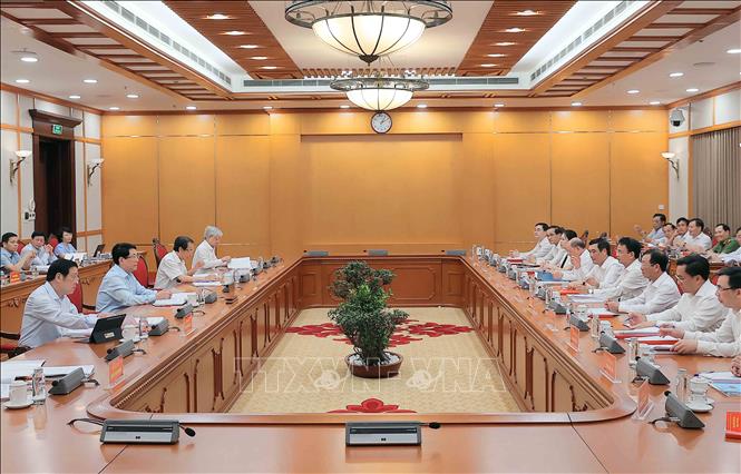 Đồng chí Lương Cường, Uỷ viên Bộ Chính trị, Chủ tịch nước chủ trì buổi làm việc. Ảnh: An Đăng - TTXVN