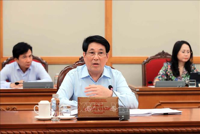 Đồng chí Lương Cường, Uỷ viên Bộ Chính trị, Chủ tịch nước chủ trì buổi làm việc. Ảnh: An Đăng - TTXVN