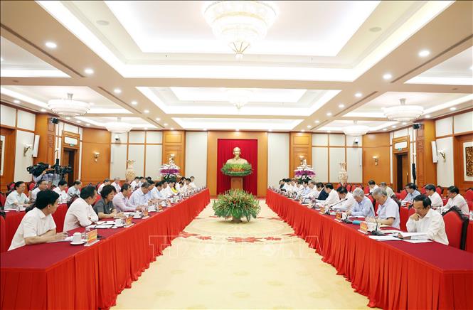 Tổng Bí thư Tô Lâm chủ trì cuộc làm việc của Bộ Chính trị với Ban Thường vụ Đảng uỷ các cơ quan Đảng Trung ương. Ảnh: Thống Nhất - TTXVN