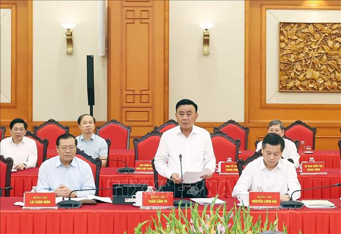 Đổng chí Trần Cẩm Tú, Uỷ viên Bộ Chính trị, Thường trực Ban  Bí thư, Bí thư Đảng uỷ các cơ quan Đảng Trung ương phát biểu. Ảnh: Thống Nhất – TTXVN