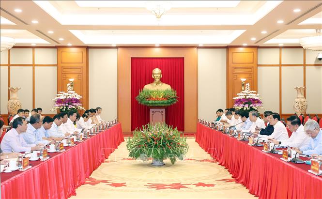 Tổng Bí thư Tô Lâm chủ trì cuộc làm việc của Bộ Chính trị với Ban Thường vụ Đảng uỷ các cơ quan Đảng Trung ương. Ảnh: Thống Nhất - TTXVN