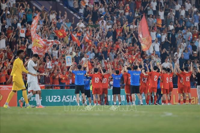 Kết thúc trận đấu, U23 Việt Nam giành chiến thắng với tỷ số 1-0, giành quyền dự vòng chung kết U23 Châu Á 2026. Ảnh: Minh Quyết - TTXVN